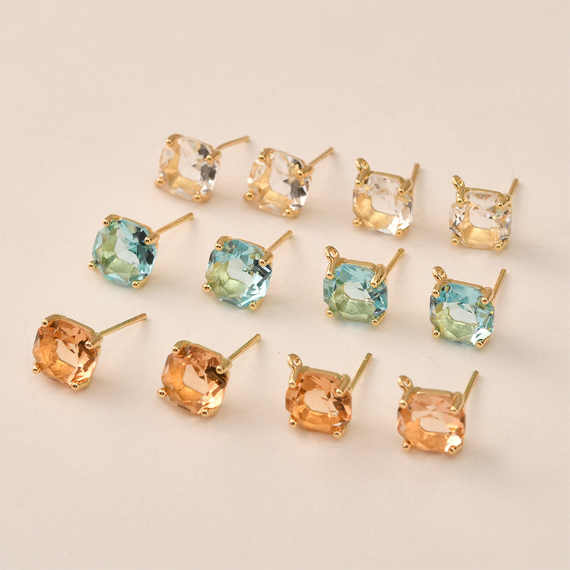 Pearl Earring Stud - 10 ペア色ファセットスクエアガラスイヤリングスタッドポストリンカーループコネクタ DIY 女性のための真珠ドロップイヤリング作成