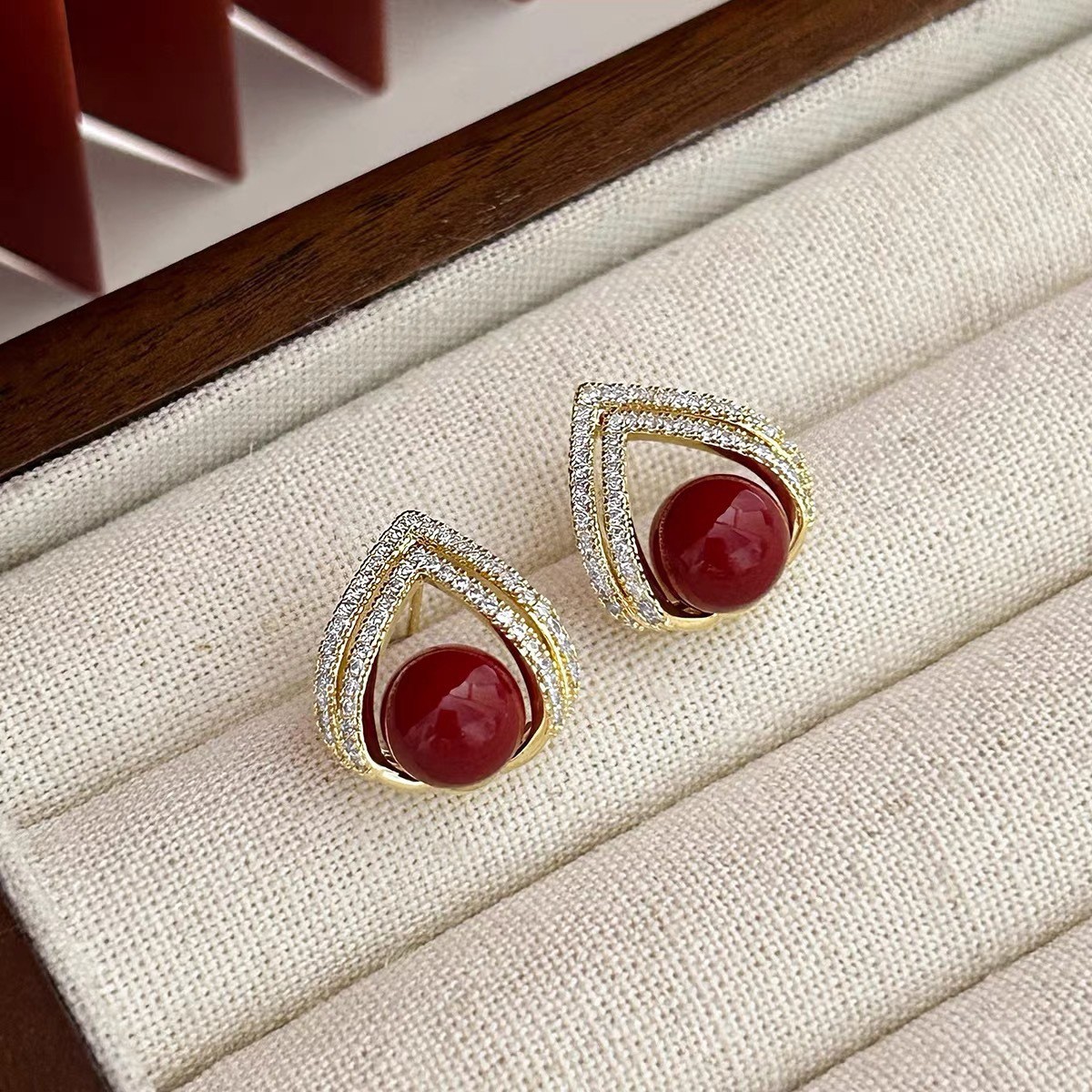 925 シルバー針韓国ファッションワインレッドパールイヤリン - Pearl Earring Stud のレビューと価格