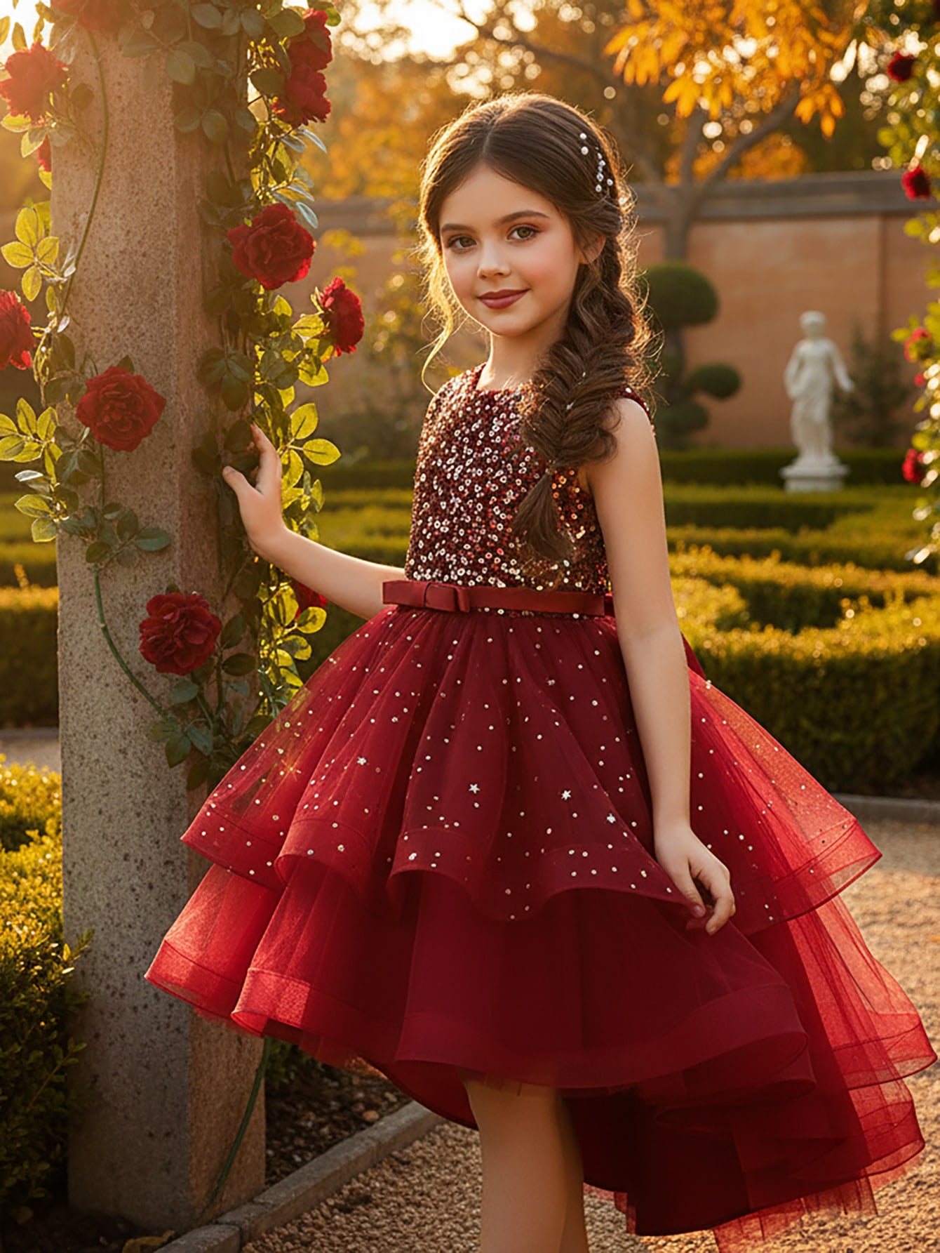女の赤ちゃんプリンセス花柄スパンコールドレスオフショルダー幼 - Women'S Formal Wear For Girls のレビューと価格